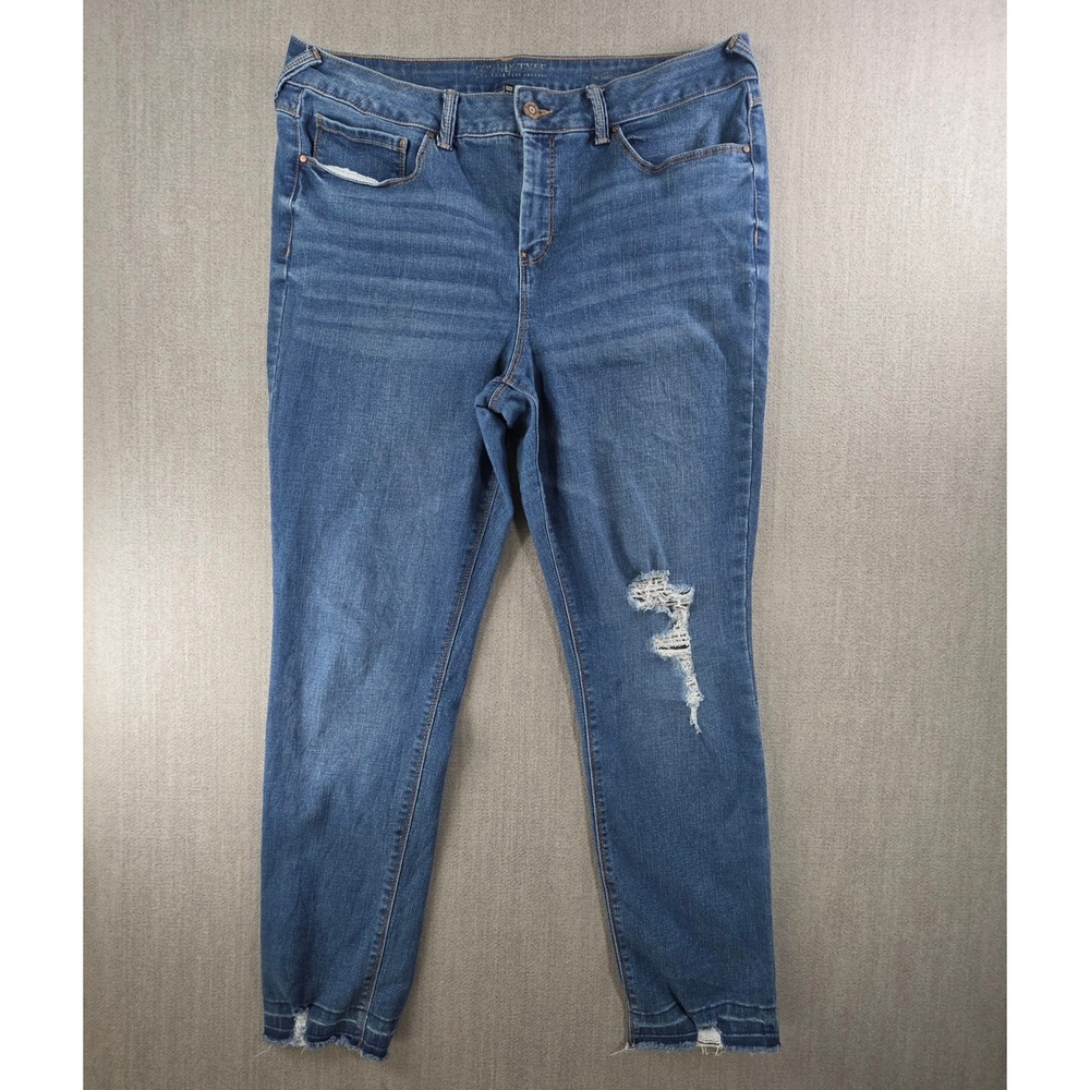 Sound Style Skinny Jeans Women Size 16 Blue Distressed Raw Hem Denim